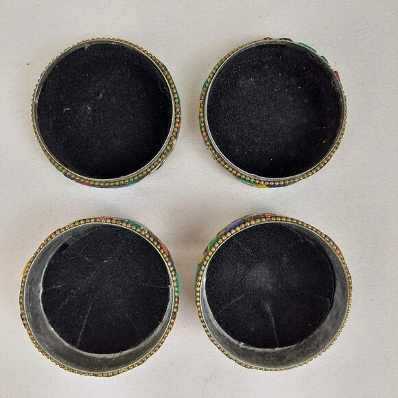 Set of 2  Round Trinket Boxes Multicolor Stone Covered Removable Lids Handmade - Picture 8 of 10